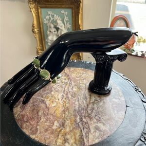 Vintage Green Stone Cabochon Link Bracelet Gold Tone Chunky Statement